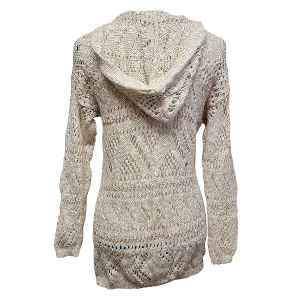 SO Beige Gold Cardigan Sweater Juniors‎ Sz S Metallic Weave Hood Beachy Coastal - Picture 4 of 7